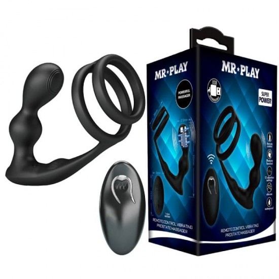 Mr. Play Vibrating Prostate Massager II – 2-в-1 черно изкушение за твърда ерекция и палав простатен масаж