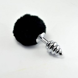 Анален разширител метален спираловиден плъг с черен пухвав помпон - Spiral Pompon Black Анален разширител метален спираловиден плъг с черен пухвав помпон - Spiral Pompon Black