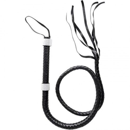 Кожен камшик 130см дълъг от изкуствена кожа Rhinestone Handle Whip Leg Avenue