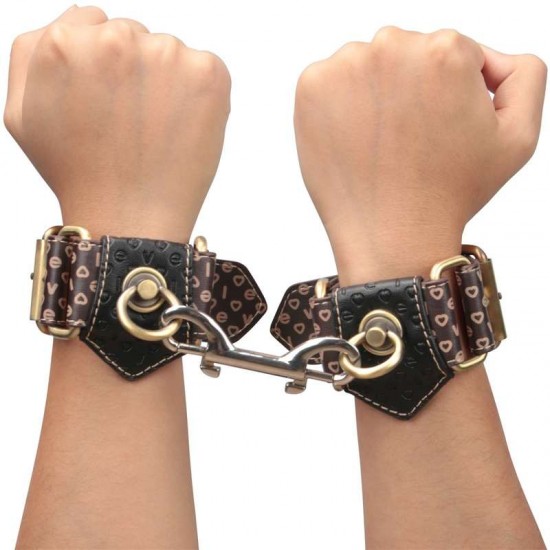 Регулируеми BDSM белезници с метален карабинер и винтидж халки – Rebellion Reign Handcuffs
