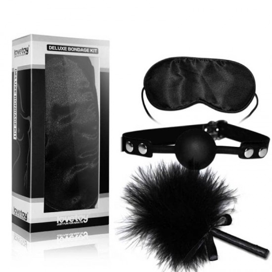 Луксозен BDSM комплект с маска за очи, топка за уста и пухено перо – Deluxe Bondage Kit Lovetoy Луксозен BDSM комплект с маска за очи, топка за уста и пухено перо – Deluxe Bondage Kit Lovetoy