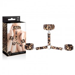 Леопардов BDSM комплект с регулируема яка и белезници – LEOPARD FRENZY COLLAR WITH HAND CUFFS