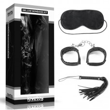 Комплект Кожени белезници, Камшик и Маска Deluxe Bondage Set