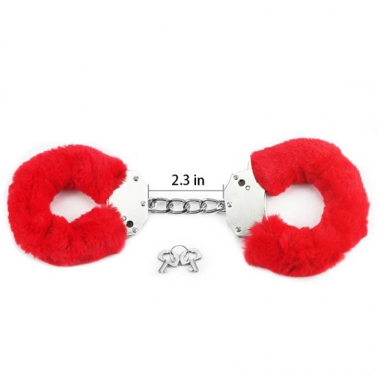 Червени пухкави белезници за еротична игра - Fetish Pleasure Fluffy Hand Cuffs Red