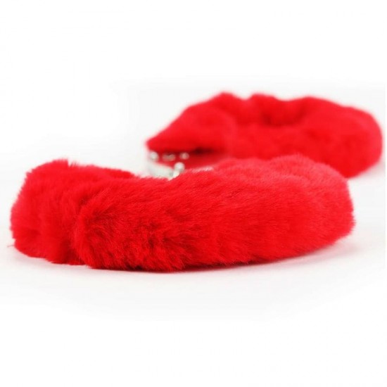 Червени пухкави белезници за еротична игра - Fetish Pleasure Fluffy Hand Cuffs Red