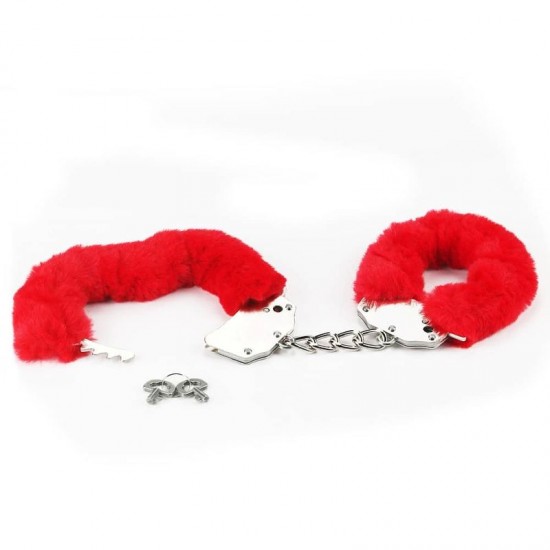 Червени пухкави белезници за еротична игра - Fetish Pleasure Fluffy Hand Cuffs Red