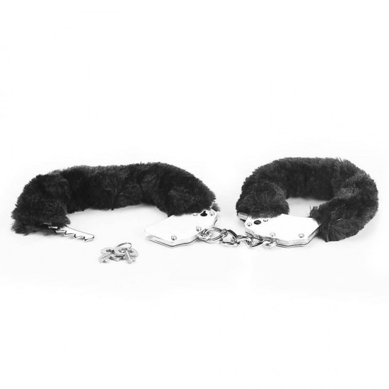 Белезници с пухчета за игри с палав BDSM контрол, черни - Fetish Pleasure Fluffy Hand Cuffs Black