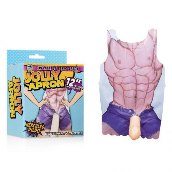 Забавна парти престилка с мускулест принт и надуваем пенис 30,5 см – NOVELTY APRON WITH INFLATABLE PENIS Hercules Dildo