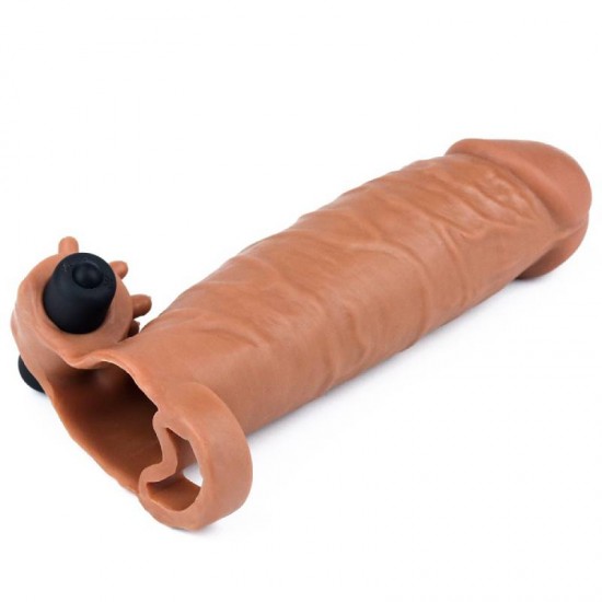 Pleasure X-Tender Vibrating Penis Sleeve #1 Brown – удължаващ пенис ръкав с вибрация