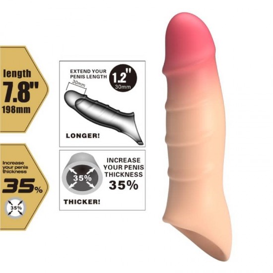 Телесен пенис ръкав уголемител за мъжки член с реалистична визия - Pretty Love Damell Flesh