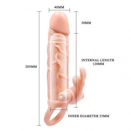 Удължаващ вибриращ пенис ръкав с клитор стимулатор зайче - Pretty Love Brave Man Vibrating Penis Sleeve