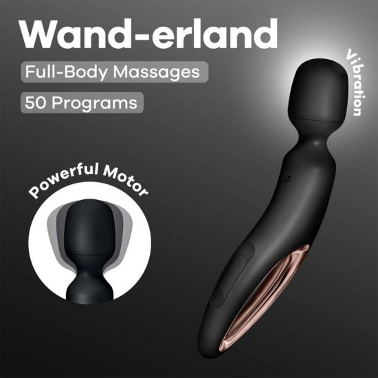 Мощен презареждаем вибромасажор с 50 режима и мек силикон – Satisfyer Wand-erland (Black/Rosegold)