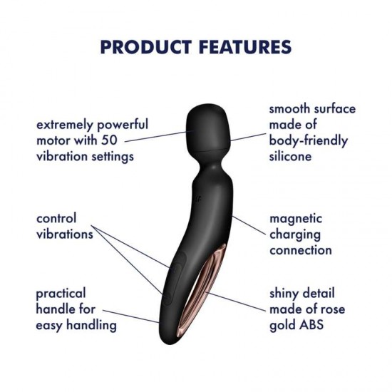 Мощен презареждаем вибромасажор с 50 режима и мек силикон – Satisfyer Wand-erland (Black/Rosegold)