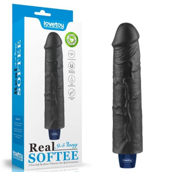 Голям Черен Пенис Вибратор 23см презареждаем - 9.5" REAL SOFTEE Rechargeable Vibrating Dildo Black Голям Черен Пенис Вибратор 23см презареждаем - 9.5" REAL SOFTEE Rechargeable Vibrating Dildo Black
