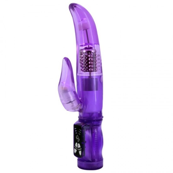 Въртящ вибратор за G-точка с клиторен стимулатор – Happy Angel 22 cm Purple