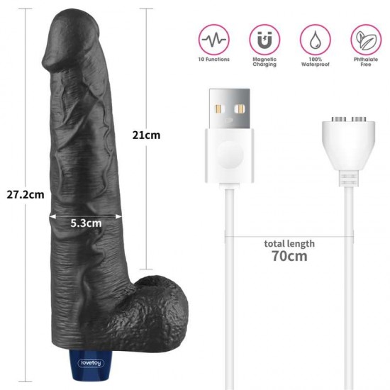 Дилдо вибратор голям 27 см с 10 функции – Lovetoy 10.5" REAL SOFTEE Rechargeable Vibrating Dildo Black