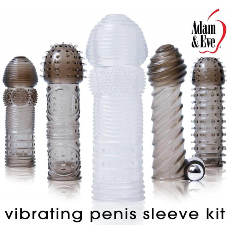 5 броя Пенис Удължители Vibrating Penis Sleeve Kit Комплект пенис накрайници с различен релеф и вибрация код: 2530 цена за комплекта с дискретна доставка от Sex Shop Erotika