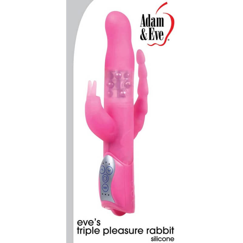 Вибратор за тройно удоволствие EVE'S TRIPLE PLEASURE RABBIT – клитор, вагинален и анален стимулатор едновременно код: 2058 цена с напълно дискретна доставка от Sex Shop Erotika